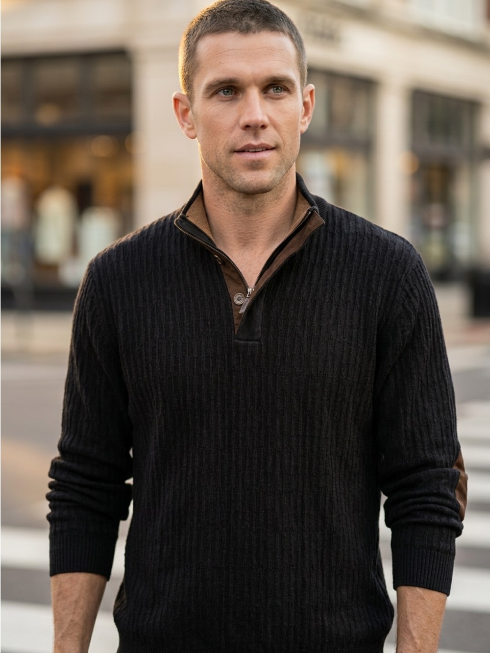Contemporary Tasso Elba Half-button Ribbed Sweater with Contrast Trim